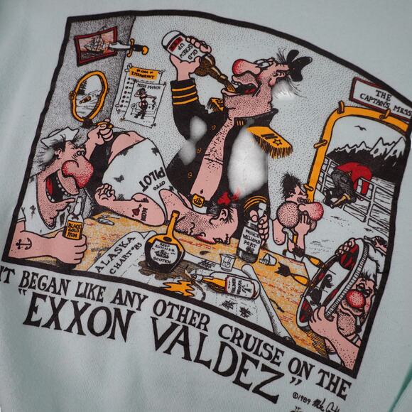True Vintage Exxon Valdez Oil Spill Drunk Pirates Graphic Sweatshirt - Picture 9 of 12